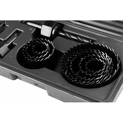 Коронки по дереву GRAPHITE 19, 22,29,32,38,44,51,64мм, 2 адаптери, кейс 12шт