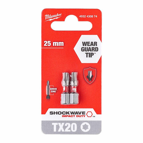 Біти Milwaukee Shockwave, Torx T20х25мм, набір 2шт