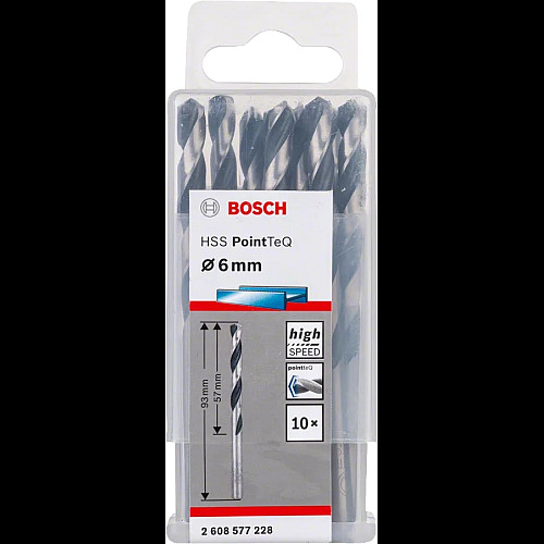 Свердло по металу Bosch Professional HSS-PointTeQ, 6х57х93мм, 10шт