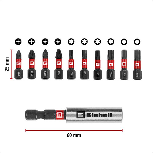 Набір ударних біт Einhell 25мм кейс 11шт 0.12кг