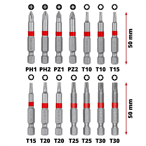 Біти Einhell HEX, PH, PZ, Torx, 50мм, кейс, набір 42шт