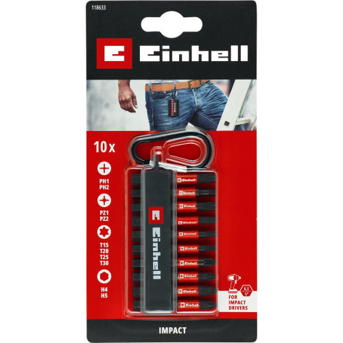 Біти Einhell 50мм бітотримач з карабіном, PH, PZ, T, H набір 10шт