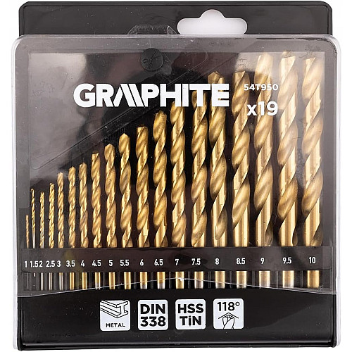 Набір свердел по металу GRAPHITE HSS TiN 1-10мм кейс 19шт