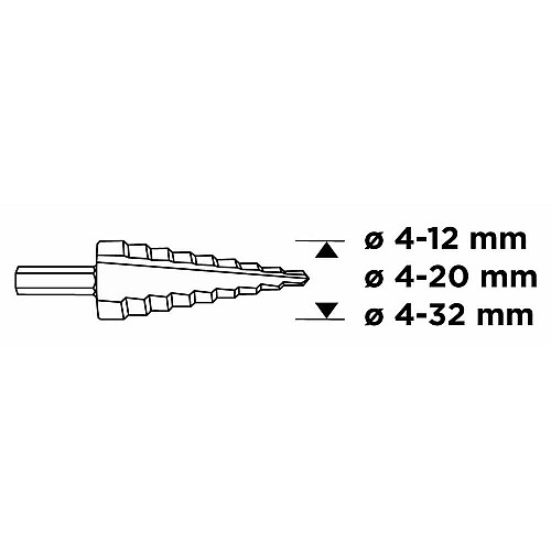 Сверло ступенчатое GRAPHITE TiN, 4x12/20/32мм, набор 3шт, 0.22кг