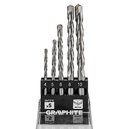 Набір свердел по бетону GRAPHITE 4-10мм, кейс, 5шт