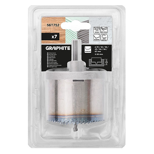 Коронки по дереву GRAPHITE загартовані зубці 26-63х50мм 7шт