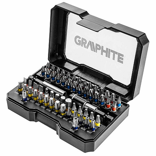 Биты GRAPHITE магнитные удлинители 2шт, SL, PH, PZ, H, TX, TT, 25мм, кейс набор 60шт