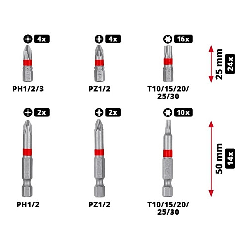 Біти Einhell HEX, PH, PZ, Torx, 50мм, кейс, набір 42шт