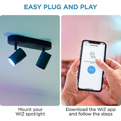 Светильник точечный накладной умный WiZ IMAGEO Spots, 2х5W, 2200-6500K, RGB, Wi-Fi, черный