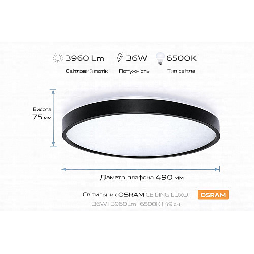 Світильник накладний OSRAM CEILING LUXO 36Вт 6500К чорний