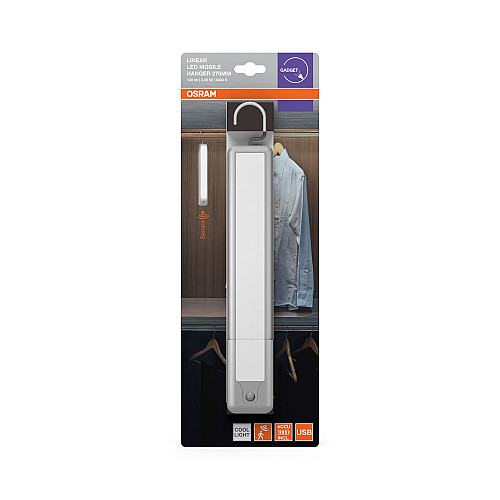 Світильник з акумулятором підвісний OSRAM LINEARLED MOBILE HANGER 2.35Вт 4000К 120Лм 600мА•год датчик руху USB-A > USB-C сірий