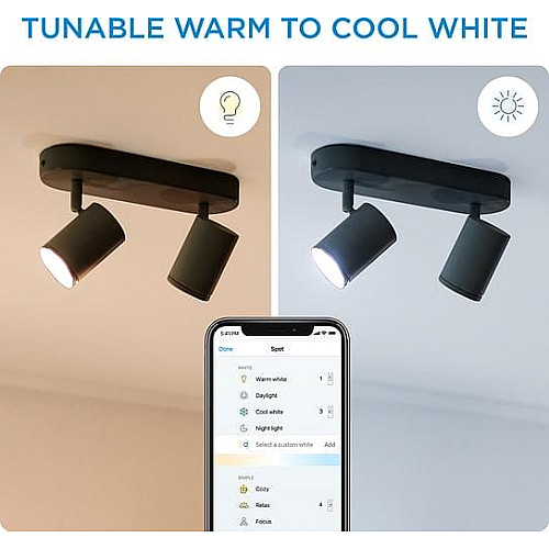 Светильник точечный накладной умный WiZ IMAGEO Spots, 2х5W, 2200-6500K, RGB, Wi-Fi, черный
