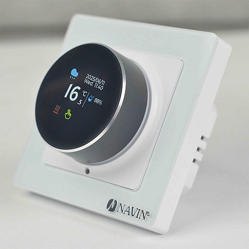 Терморегулятор Navin EH20R-16A 5...35 °C для теплого пола электронный Wi-Fi Tuya, Smart Life встроенный проводной датчик 16A 230В белый