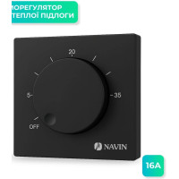 Терморегулятор Navin EH84BM-16A 5...35 °C для теплого пола механический накладной проводной датчик 16A 230В черный