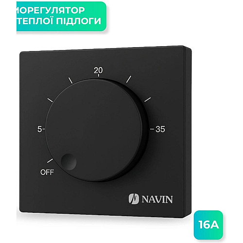 Терморегулятор Navin EH84BM-16A 5...35 °C для теплого пола механический накладной проводной датчик 16A 230В черный