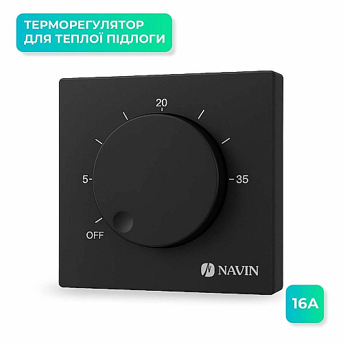 Терморегулятор Navin EH84BM-16A 5...35 °C для теплого пола механический накладной проводной датчик 16A 230В черный