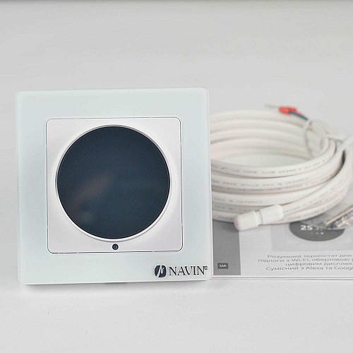 Терморегулятор Navin EH20R-16A 5...35 °C для теплого пола электронный Wi-Fi Tuya, Smart Life встроенный проводной датчик 16A 230В белый