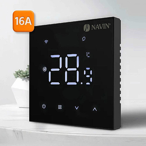 Терморегулятор Navin WT410B-16А 5...35 °C для теплого пола электронный Wi-Fi Tuya, Smart Life встроенный проводной датчик 16A 230В черный