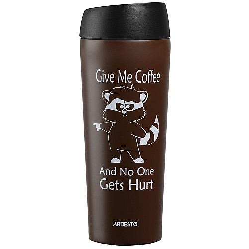 Термочашка ARDESTO Coffee time Raccoon, 450мл, нержавеющая сталь, коричневый