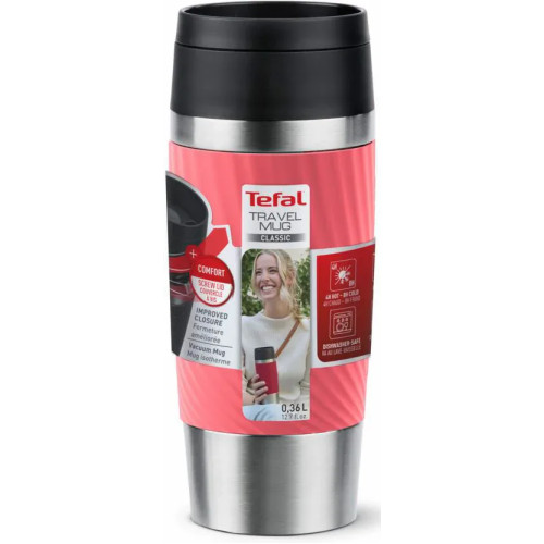 Термочашка Tefal Travel Mug Classic Twist, 0.36л, нержавіюча сталь, кораловий