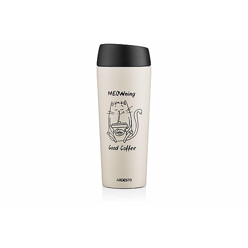 Термокухоль ARDESTO Coffee Time Meowning, 450мл, нержавіюча сталь, бежевий