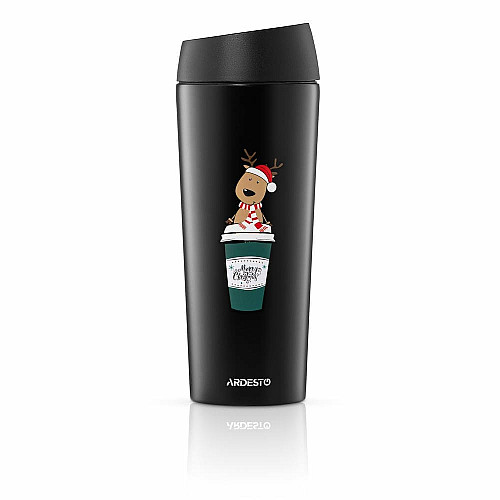 Термокухоль ARDESTO Coffee Time Reindeer 450мл, нержавіюча сталь, чорний
