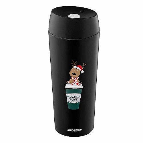 Термокухоль ARDESTO Coffee Time Reindeer 450мл, нержавіюча сталь, чорний