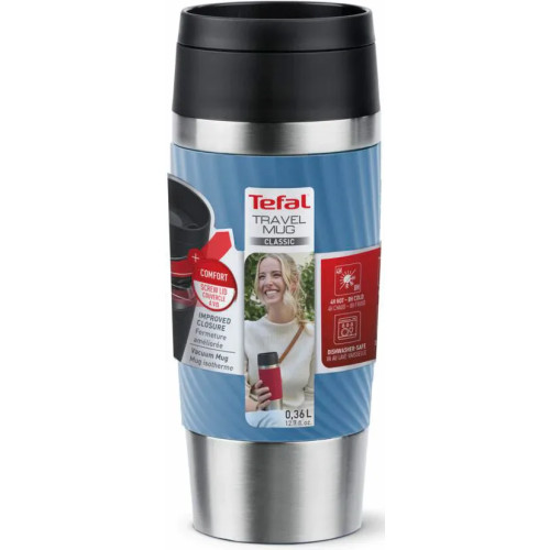 Термочашка Tefal Travel Mug Classic Twist, 360мл, нержавіюча сталь, блакитний