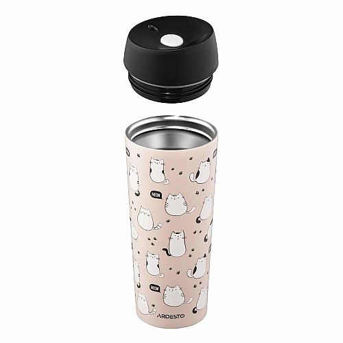 Термокружка ARDESTO Coffee Time Cats 450мл, нержавеющая сталь, коричневый