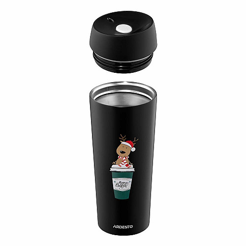 Термокухоль ARDESTO Coffee Time Reindeer 450мл, нержавіюча сталь, чорний