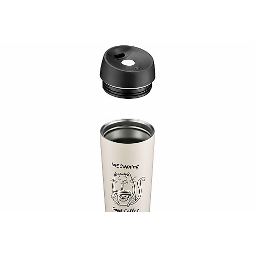 Термокухоль ARDESTO Coffee Time Meowning, 450мл, нержавіюча сталь, бежевий