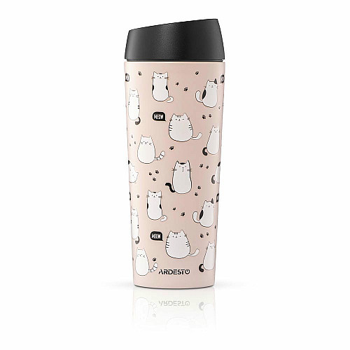 Термокружка ARDESTO Coffee Time Cats 450мл, нержавеющая сталь, коричневый