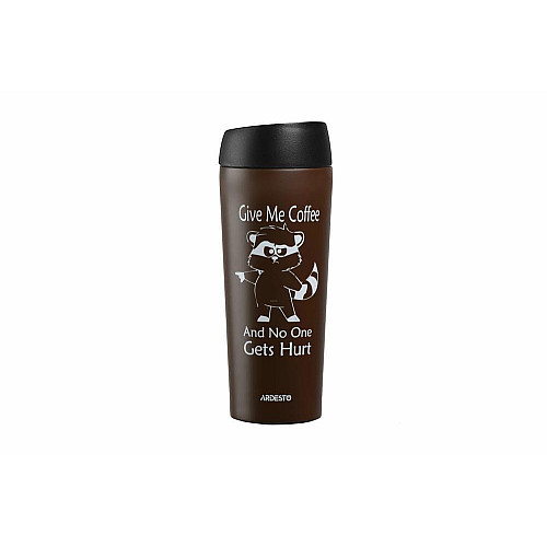 Термочашка ARDESTO Coffee time Raccoon, 450мл, нержавеющая сталь, коричневый