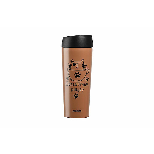 Термочашка ARDESTO Coffee time Cat, 450мл, нержавеющая сталь, коричневый светлый