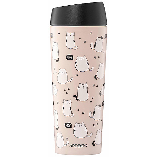 Термокружка ARDESTO Coffee Time Cats 450мл, нержавеющая сталь, коричневый