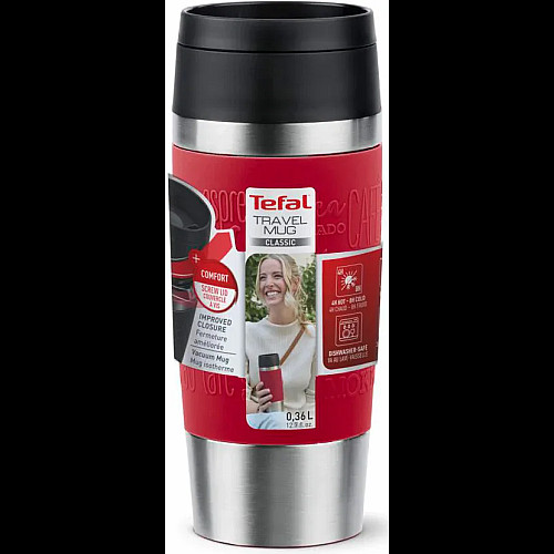 Термочашка Tefal Travel Mug Classic, 360мл, нержавіюча сталь, червоний