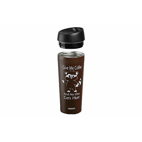 Термочашка ARDESTO Coffee time Raccoon, 450мл, нержавеющая сталь, коричневый