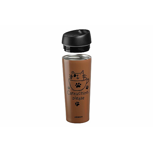Термочашка ARDESTO Coffee time Cat, 450мл, нержавеющая сталь, коричневый светлый