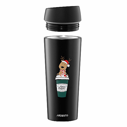 Термокухоль ARDESTO Coffee Time Reindeer 450мл, нержавіюча сталь, чорний