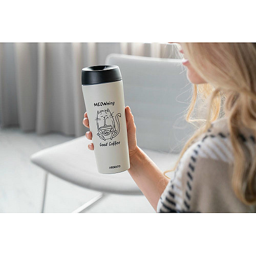 Термокухоль ARDESTO Coffee Time Meowning, 450мл, нержавіюча сталь, бежевий