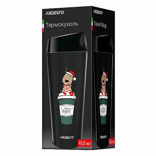 Термокухоль ARDESTO Coffee Time Reindeer 450мл, нержавіюча сталь, чорний