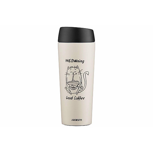 Термокухоль ARDESTO Coffee Time Meowning, 450мл, нержавіюча сталь, бежевий