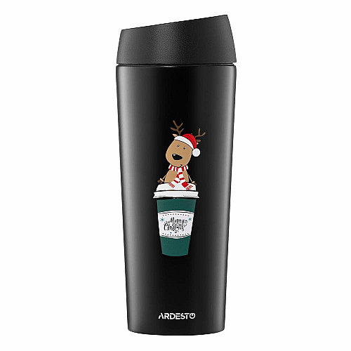 Термокухоль ARDESTO Coffee Time Reindeer 450мл, нержавіюча сталь, чорний