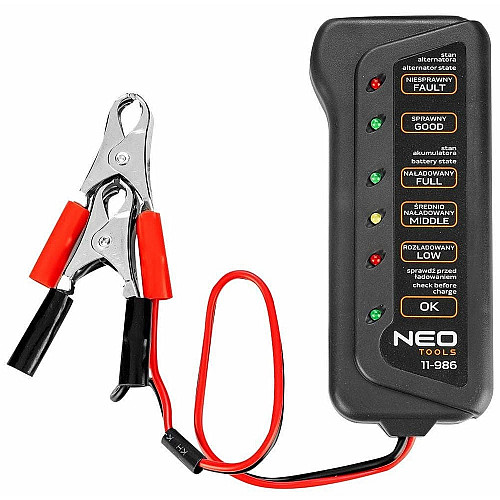 Тестер акумулятора Neo Tools, 12В, 2 затискачі типу 