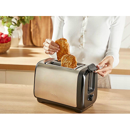 Тостер Tefal Subito 1100Вт, размораживание, щипцы, нерж. сталь, черный