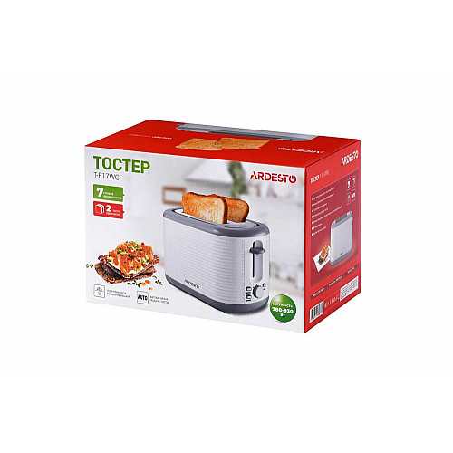Тостер ARDESTO White stripes T-F17WG 930Вт, пластик, білий+сірий