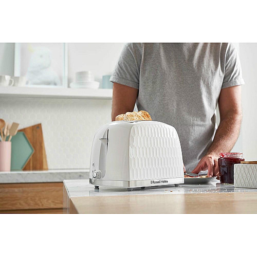 Тостер Russell Hobbs Honeycomb 850Вт, широкі слоти, пластик, білий