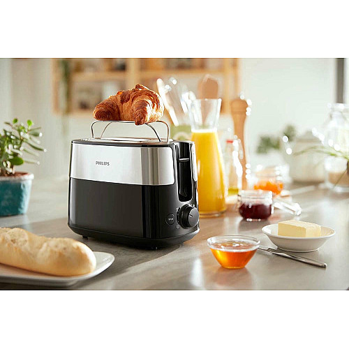 Тостер Philips Daily Collection 830Вт, метал/пластик, чорний