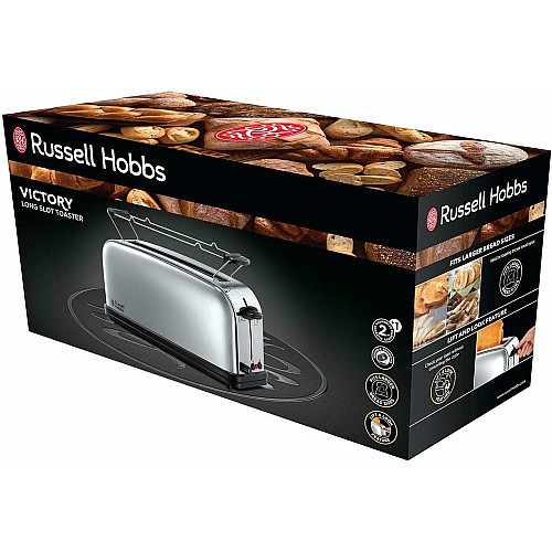 Тостер Russell Hobbs Chester 1000Вт, длинные слоты, металл, серебристый