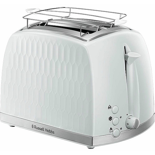 Тостер Russell Hobbs Honeycomb 850Вт, широкі слоти, пластик, білий